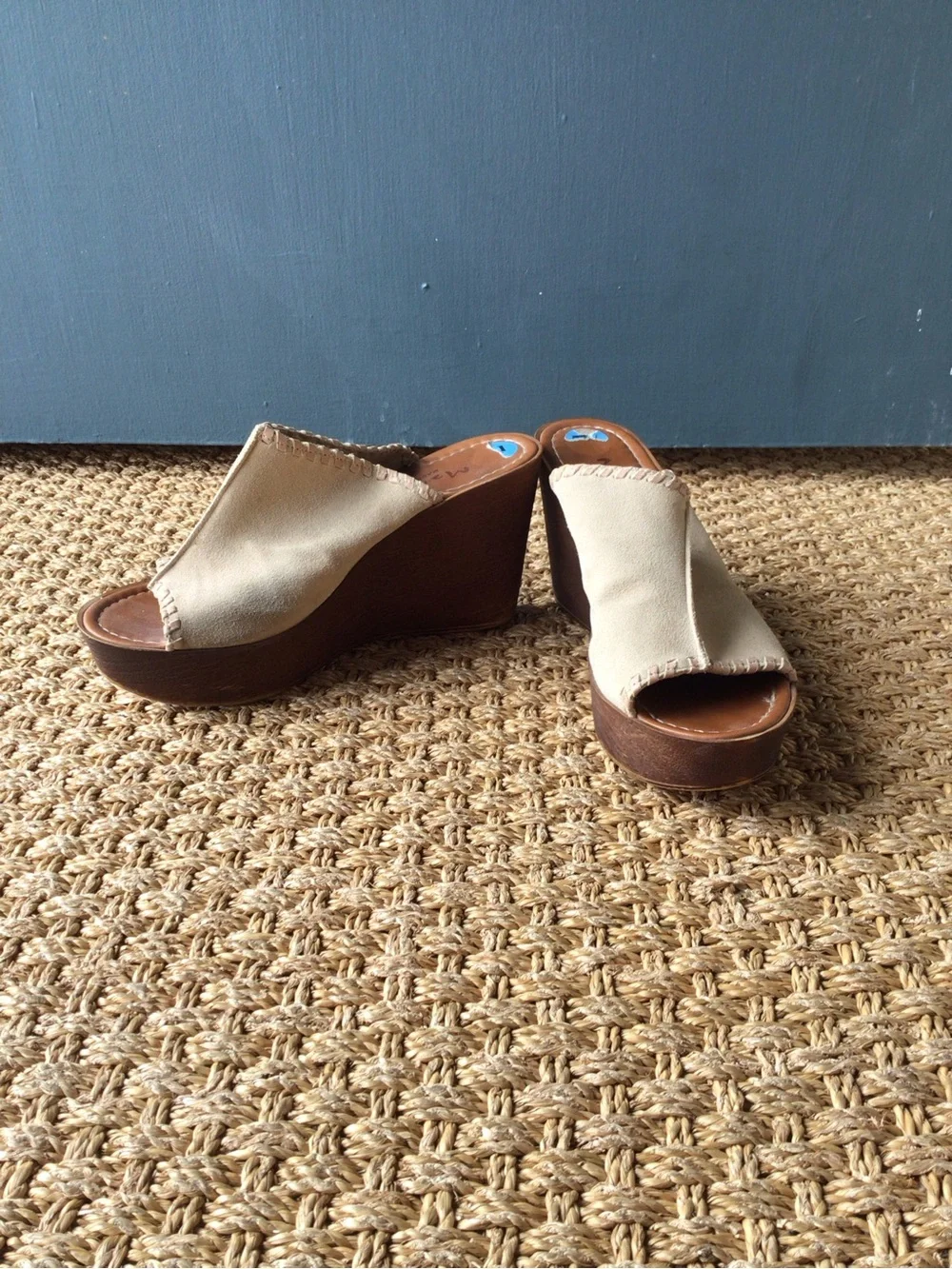 Mariella Neutral Beige Suede Wedge Slide Sandals